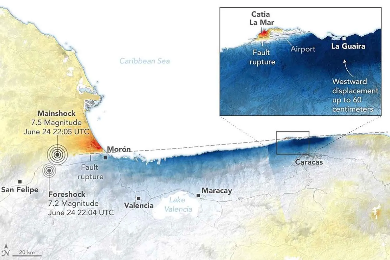 Il terremoto in Venezuela ha spostato la terra di 60 centimetri: le immagini della faglia registrate dal satellite
